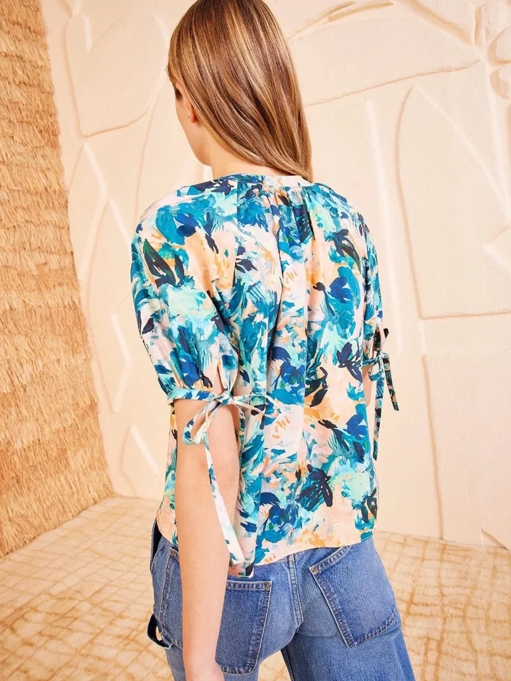 Ulla Johnson Vienne Delphinium Cotton Floral Puff Sleeve Top